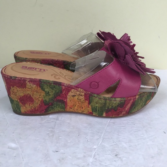 BOC NEW Flower Leather Wedge Platform Sandals Pink Multi Shoes Slides Slip On 7 - Picture 10 of 16
